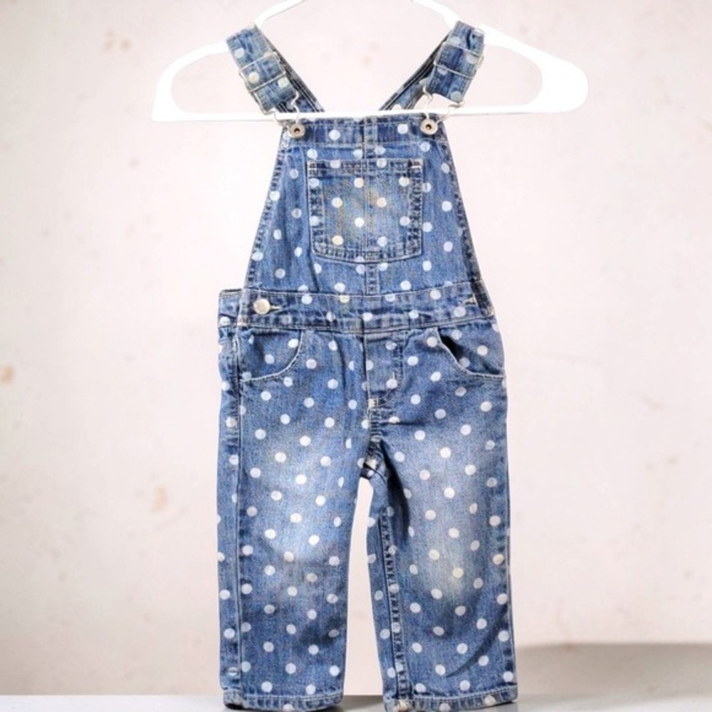 Genuine Kids 12M Denim Overalls Cotton Blue Polka Dot Layering Essential